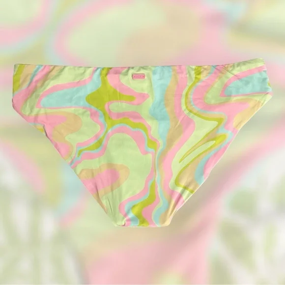 Roxy Reversible Tie-Side Bikini Bottoms Green Pink Tropical Surf Style L NWT - Picture 4 of 9